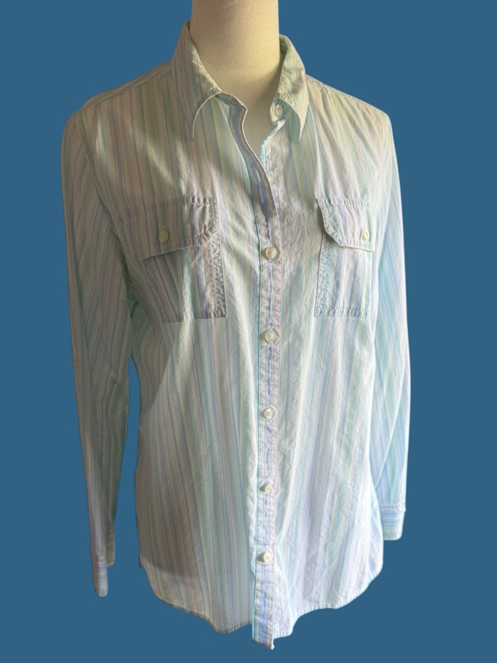 Westbound Classic Lightweight Striped Button-Up Shirt - Light Blue/Green/Pink
